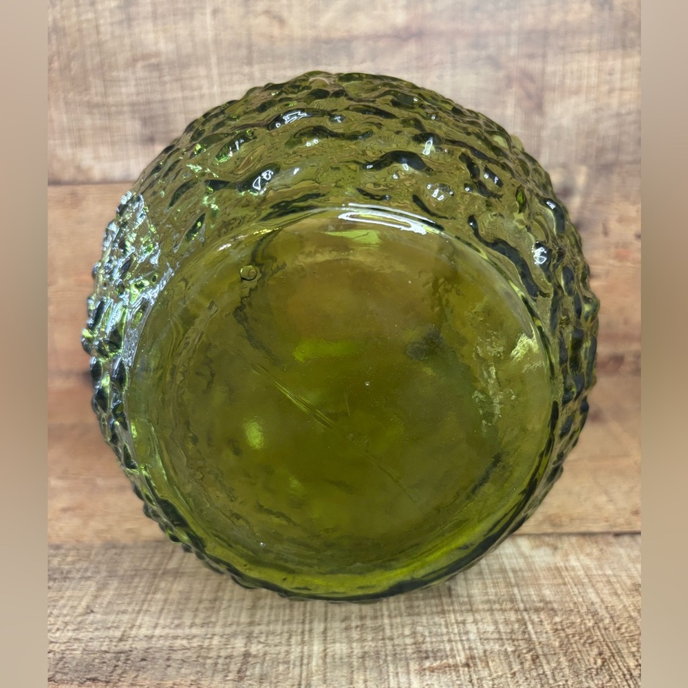 Vintage Anchor Hocking 60’s Lido Milano Crinkle Glass Ball Pitcher Avocado Green - Picture 6 of 9